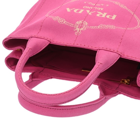 PRADA Canapa Pink Canvas Handbag - Picture 3 of 10